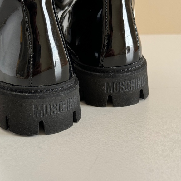 MOSCHINO Combat Lace Up Boots Logo Synthetic Patent Leather NEW Size 36 EU NEW - Picture 2 of 11